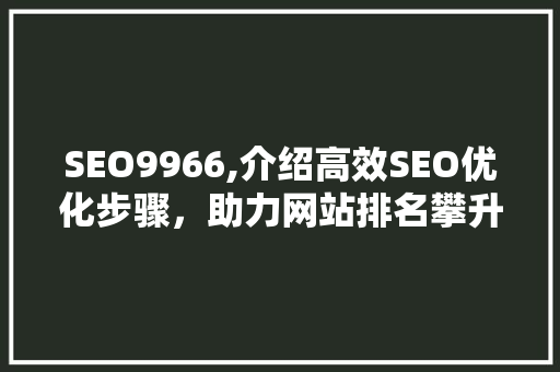 SEO9966,介绍高效SEO优化步骤，助力网站排名攀升 SEO9966,介绍高效SEO优化步骤，助力网站排名攀升 神马SEO