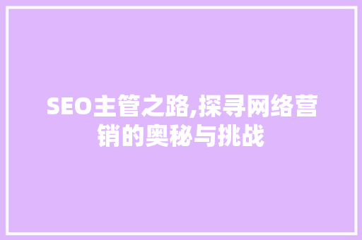 SEO主管之路,探寻网络营销的奥秘与挑战 SEO主管之路,探寻网络营销的奥秘与挑战 百度SEO