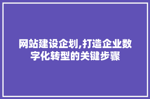 网站建设企划,打造企业数字化转型的关键步骤 网站建设企划,打造企业数字化转型的关键步骤 百度SEO