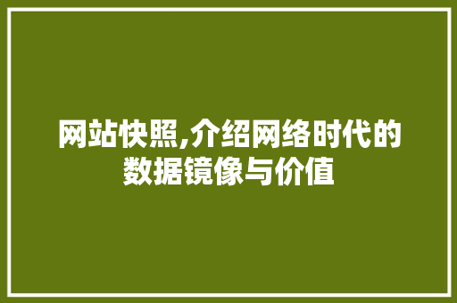网站快照,介绍网络时代的数据镜像与价值 网站快照,介绍网络时代的数据镜像与价值 百度SEO
