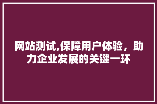 网站测试,保障用户体验，助力企业发展的关键一环 网站测试,保障用户体验，助力企业发展的关键一环 必应SEO