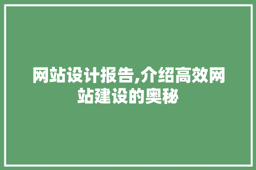 网站设计报告,介绍高效网站建设的奥秘 网站设计报告,介绍高效网站建设的奥秘 网站建设公司