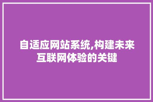 自适应网站系统,构建未来互联网体验的关键 自适应网站系统,构建未来互联网体验的关键 网站建设公司