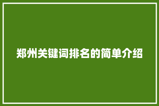郑州关键词排名的简单介绍 郑州关键词排名的简单介绍 SEO关键词