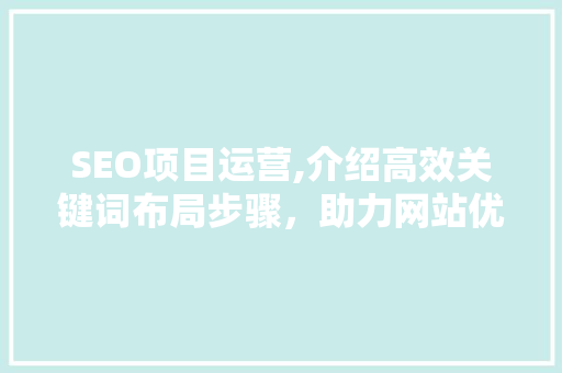 SEO项目运营,介绍高效关键词布局步骤，助力网站优化腾飞 SEO项目运营,介绍高效关键词布局步骤，助力网站优化腾飞 神马SEO