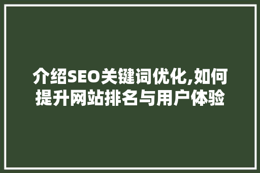 介绍SEO关键词优化,如何提升网站排名与用户体验 介绍SEO关键词优化,如何提升网站排名与用户体验 SEO关键词