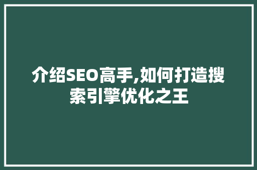 介绍SEO高手,如何打造搜索引擎优化之王 介绍SEO高手,如何打造搜索引擎优化之王 必应SEO