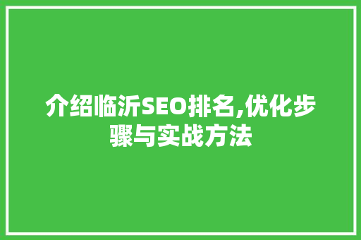 介绍临沂SEO排名,优化步骤与实战方法 介绍临沂SEO排名,优化步骤与实战方法 神马SEO