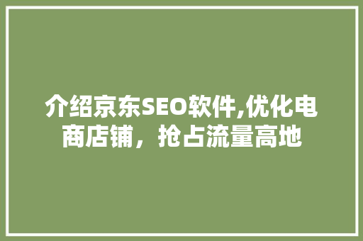 介绍京东SEO软件,优化电商店铺，抢占流量高地 介绍京东SEO软件,优化电商店铺，抢占流量高地 神马SEO