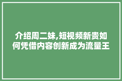 介绍周二妹,短视频新贵如何凭借内容创新成为流量王 介绍周二妹,短视频新贵如何凭借内容创新成为流量王 SEO关键词