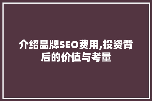 介绍品牌SEO费用,投资背后的价值与考量 介绍品牌SEO费用,投资背后的价值与考量 百度SEO