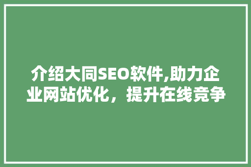 介绍大同SEO软件,助力企业网站优化，提升在线竞争力