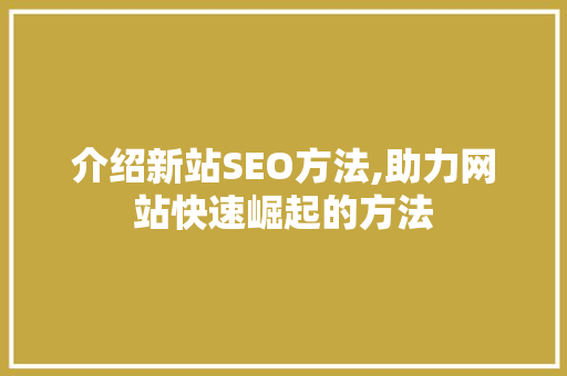 介绍新站SEO方法,助力网站快速崛起的方法 介绍新站SEO方法,助力网站快速崛起的方法 神马SEO