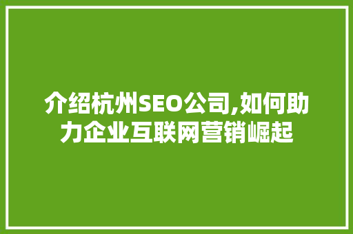 介绍杭州SEO公司,如何助力企业互联网营销崛起 介绍杭州SEO公司,如何助力企业互联网营销崛起 网站建设公司