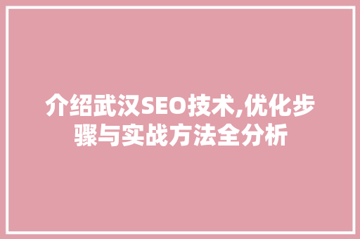 介绍武汉SEO技术,优化步骤与实战方法全分析 介绍武汉SEO技术,优化步骤与实战方法全分析 百度SEO