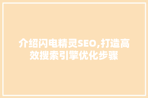 介绍闪电精灵SEO,打造高效搜索引擎优化步骤