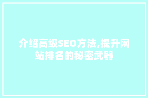 介绍高级SEO方法,提升网站排名的秘密武器 介绍高级SEO方法,提升网站排名的秘密武器 搜狗SEO
