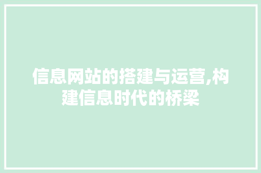 信息网站的搭建与运营,构建信息时代的桥梁 信息网站的搭建与运营,构建信息时代的桥梁 搜狗SEO