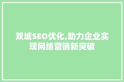 双城SEO优化,助力企业实现网络营销新突破
