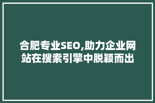 合肥专业SEO,助力企业网站在搜索引擎中脱颖而出 合肥专业SEO,助力企业网站在搜索引擎中脱颖而出 网站建设公司