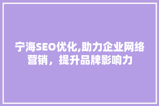宁海SEO优化,助力企业网络营销，提升品牌影响力