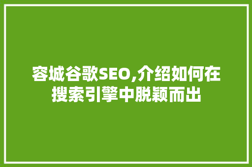 容城谷歌SEO,介绍如何在搜索引擎中脱颖而出