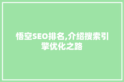 悟空SEO排名,介绍搜索引擎优化之路 悟空SEO排名,介绍搜索引擎优化之路 网站建设公司