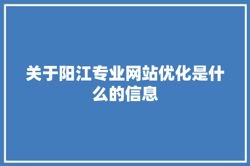 关于阳江专业网站优化是什么的信息 关于阳江专业网站优化是什么的信息 必应SEO