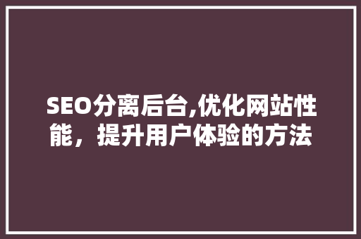SEO分离后台,优化网站性能，提升用户体验的方法 SEO分离后台,优化网站性能，提升用户体验的方法 SEO关键词