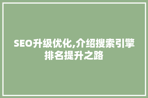 SEO升级优化,介绍搜索引擎排名提升之路 网站建设公司 SEO升级优化,介绍搜索引擎排名提升之路 SEO升级优化,介绍搜索引擎排名提升之路 网站建设公司
