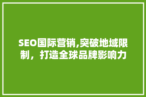 SEO国际营销,突破地域限制，打造全球品牌影响力 SEO国际营销,突破地域限制，打造全球品牌影响力 SEO关键词