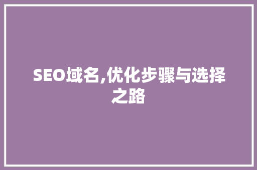 SEO域名,优化步骤与选择之路 SEO域名,优化步骤与选择之路 网站建设公司