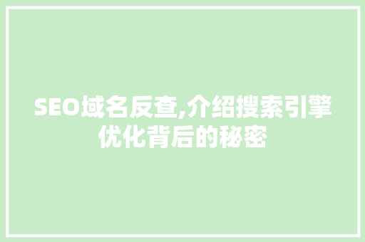 SEO域名反查,介绍搜索引擎优化背后的秘密 SEO域名反查,介绍搜索引擎优化背后的秘密 网站建设公司