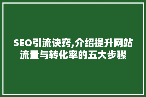 SEO引流诀窍,介绍提升网站流量与转化率的五大步骤 SEO引流诀窍,介绍提升网站流量与转化率的五大步骤 搜狗SEO