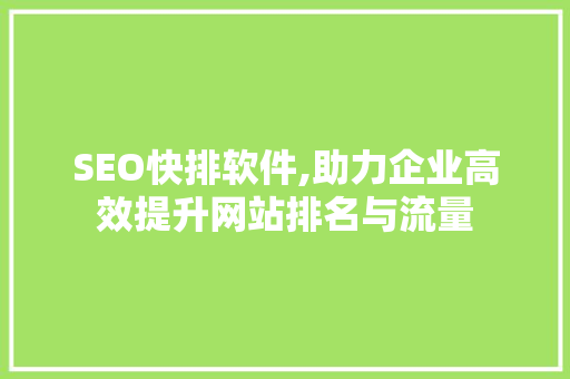 SEO快排软件,助力企业高效提升网站排名与流量 SEO快排软件,助力企业高效提升网站排名与流量 百度SEO