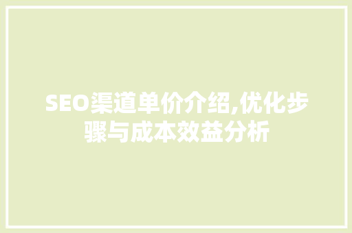 SEO渠道单价介绍,优化步骤与成本效益分析