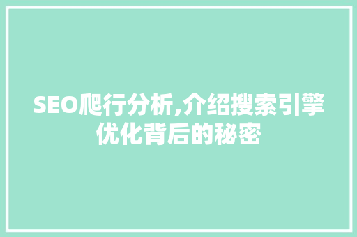 SEO爬行分析,介绍搜索引擎优化背后的秘密 SEO爬行分析,介绍搜索引擎优化背后的秘密 网站建设公司