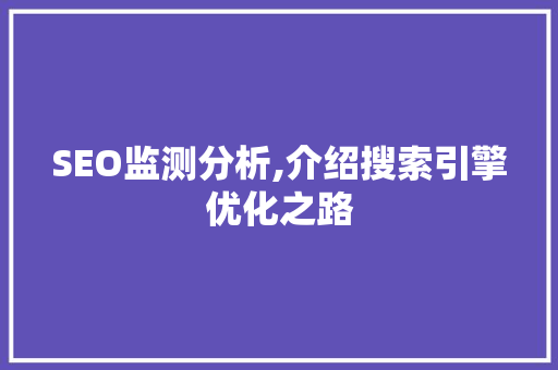 SEO监测分析,介绍搜索引擎优化之路