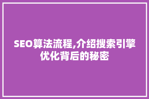 SEO算法流程,介绍搜索引擎优化背后的秘密 SEO算法流程,介绍搜索引擎优化背后的秘密 网站建设公司
