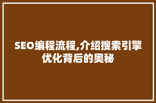 SEO编程流程,介绍搜索引擎优化背后的奥秘 SEO编程流程,介绍搜索引擎优化背后的奥秘 SEO关键词