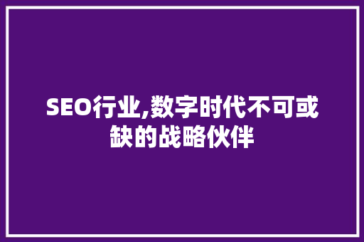 SEO行业,数字时代不可或缺的战略伙伴 SEO行业,数字时代不可或缺的战略伙伴 百度SEO