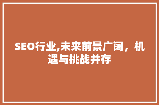 SEO行业,未来前景广阔，机遇与挑战并存 SEO行业,未来前景广阔，机遇与挑战并存 神马SEO