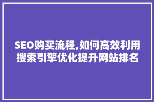 SEO购买流程,如何高效利用搜索引擎优化提升网站排名 SEO购买流程,如何高效利用搜索引擎优化提升网站排名 百度SEO