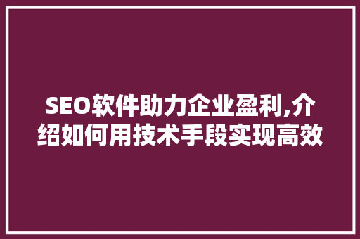 SEO软件助力企业盈利,介绍如何用技术手段实现高效赚钱 SEO软件助力企业盈利,介绍如何用技术手段实现高效赚钱 网站建设公司