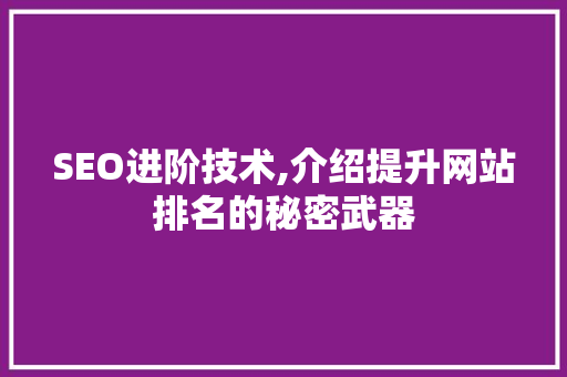 SEO进阶技术,介绍提升网站排名的秘密武器 SEO进阶技术,介绍提升网站排名的秘密武器 SEO关键词