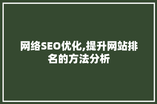 网络SEO优化,提升网站排名的方法分析 网络SEO优化,提升网站排名的方法分析 神马SEO