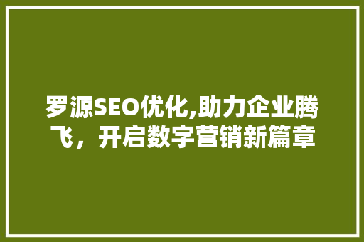 罗源SEO优化,助力企业腾飞，开启数字营销新篇章 罗源SEO优化,助力企业腾飞，开启数字营销新篇章 神马SEO