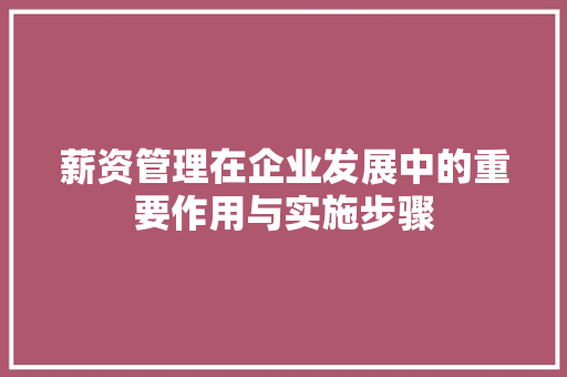 薪资管理在企业发展中的重要作用与实施步骤 薪资管理在企业发展中的重要作用与实施步骤 神马SEO