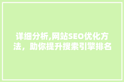 详细分析,网站SEO优化方法，助你提升搜索引擎排名 详细分析,网站SEO优化方法，助你提升搜索引擎排名 网站建设公司