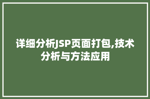 详细分析JSP页面打包,技术分析与方法应用 详细分析JSP页面打包,技术分析与方法应用 百度SEO